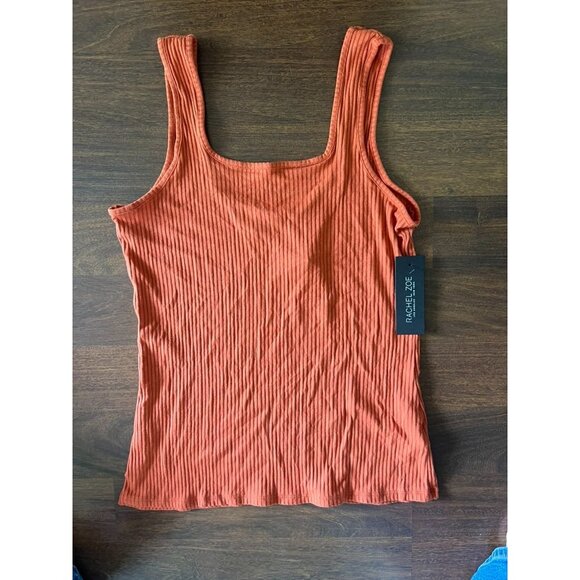 Rachel Zoe Ribbed Tank Top NWT Women’s XL Orange Coral Square Neck Stretch - Picture 1 of 4